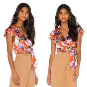 Alice + Olivia Zabel Wrap Top Floral Palm Coral